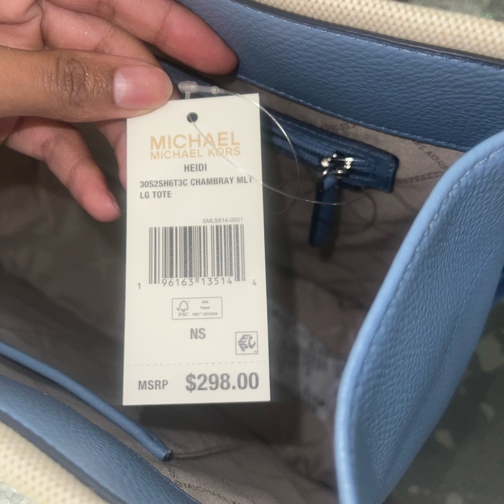 NWT Micheal kors  blue Heidi Large Stripe Canvas  laptop Tote Bag original  300 - Picture 16 of 16